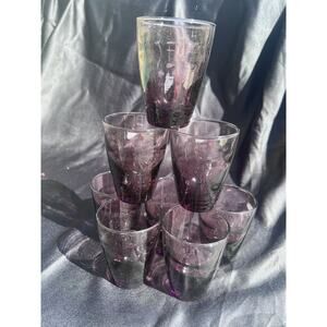 Vintage Amethyst Glass Set Of 8-Libbey Tumblers Hand Blown Wavy Glass.